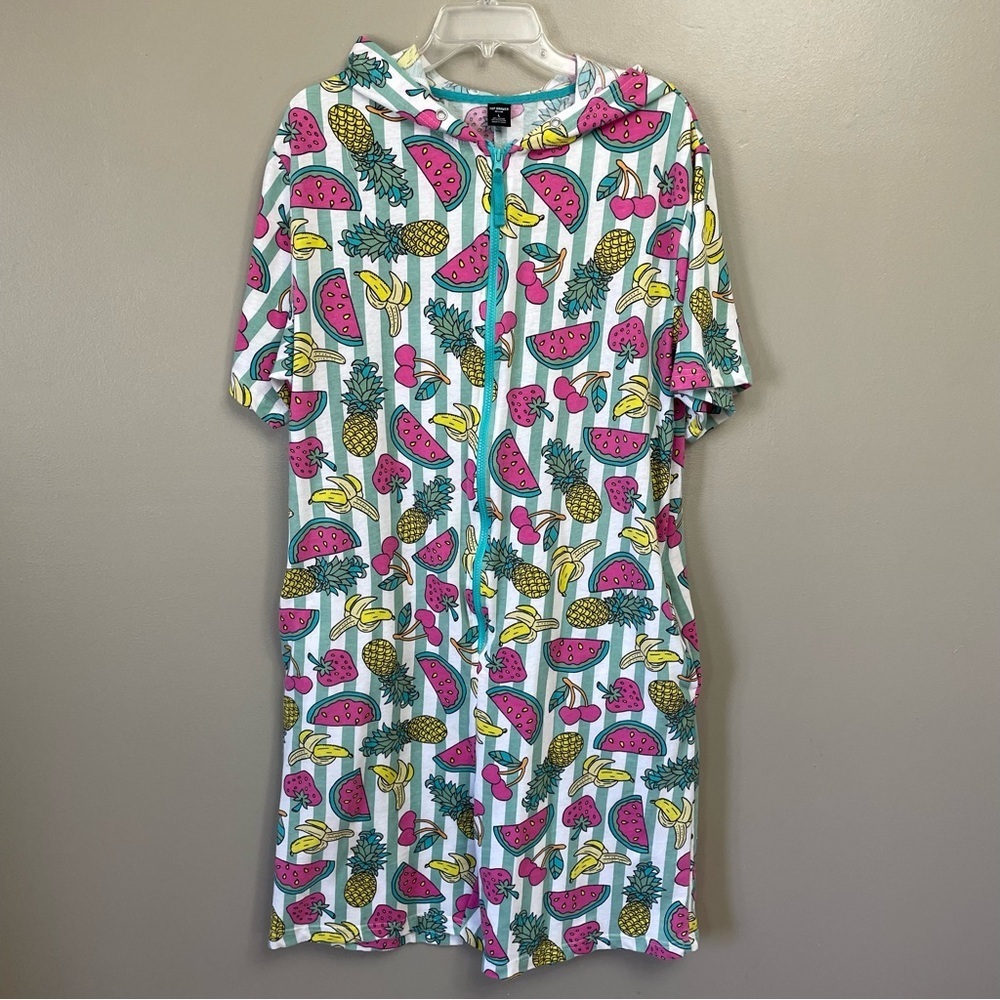 Top Drawer Men's Large Lounge Party Romper - Summer Camp Tropical Fruit Print